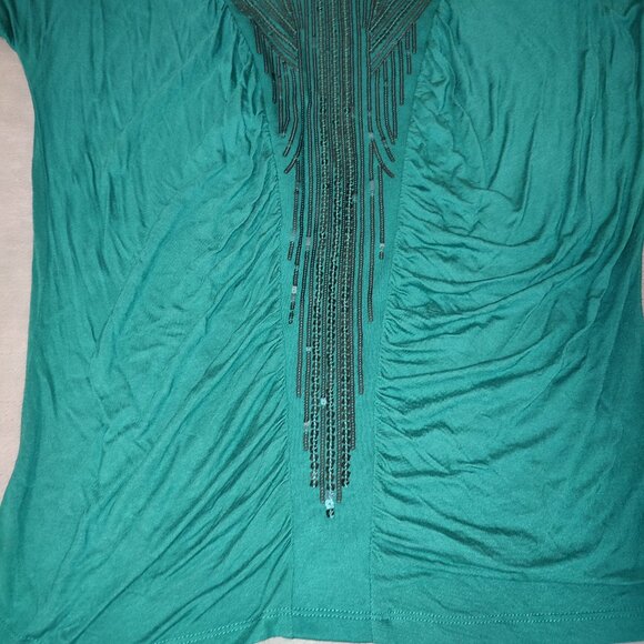 Apt. 9 Emerald Green Shirt Elegant Statement Comfy Sequins Business Casual - Picture 5 of 9